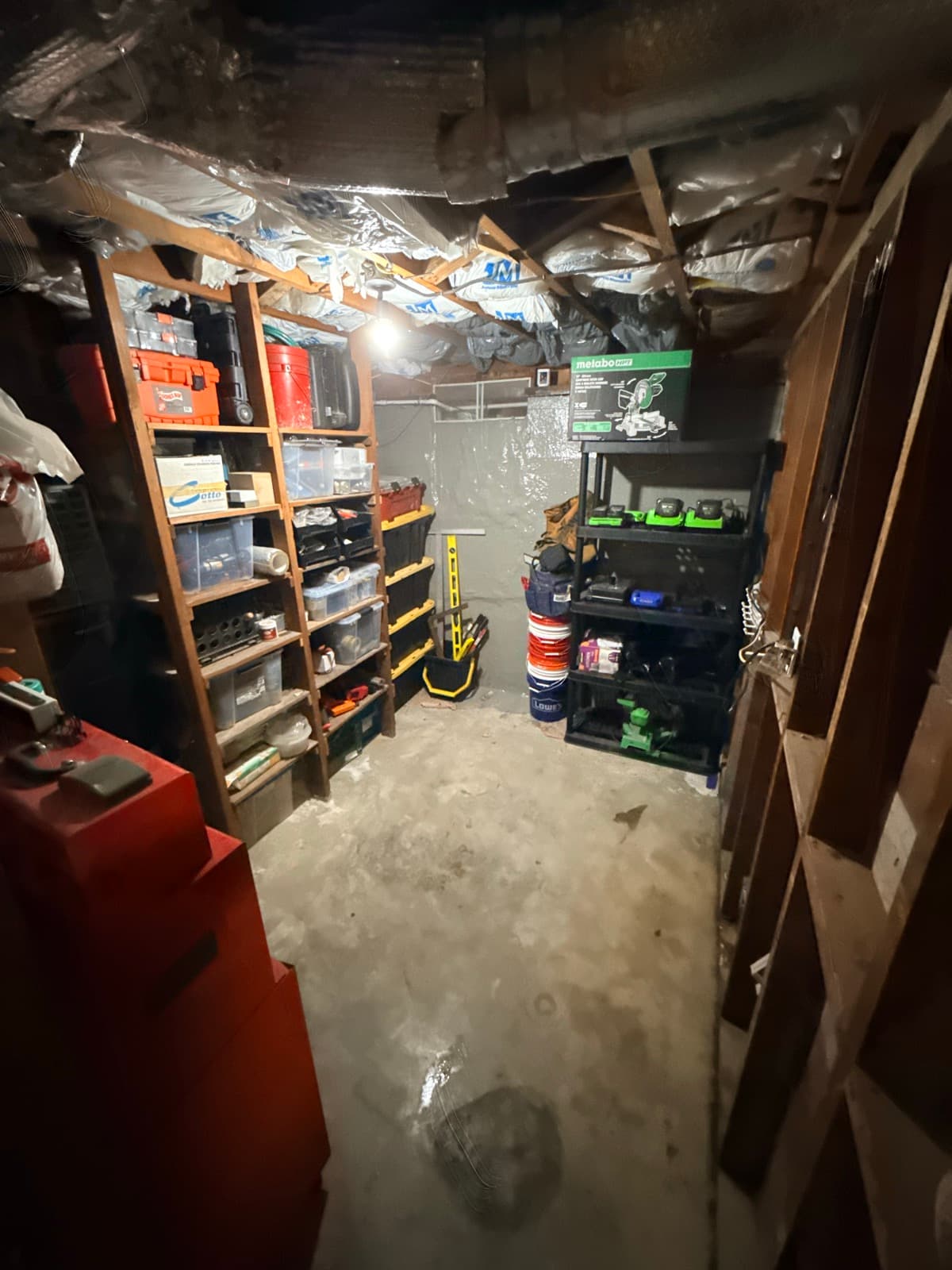 Small storage room after: organized shelves, clear pathways, everything accessible